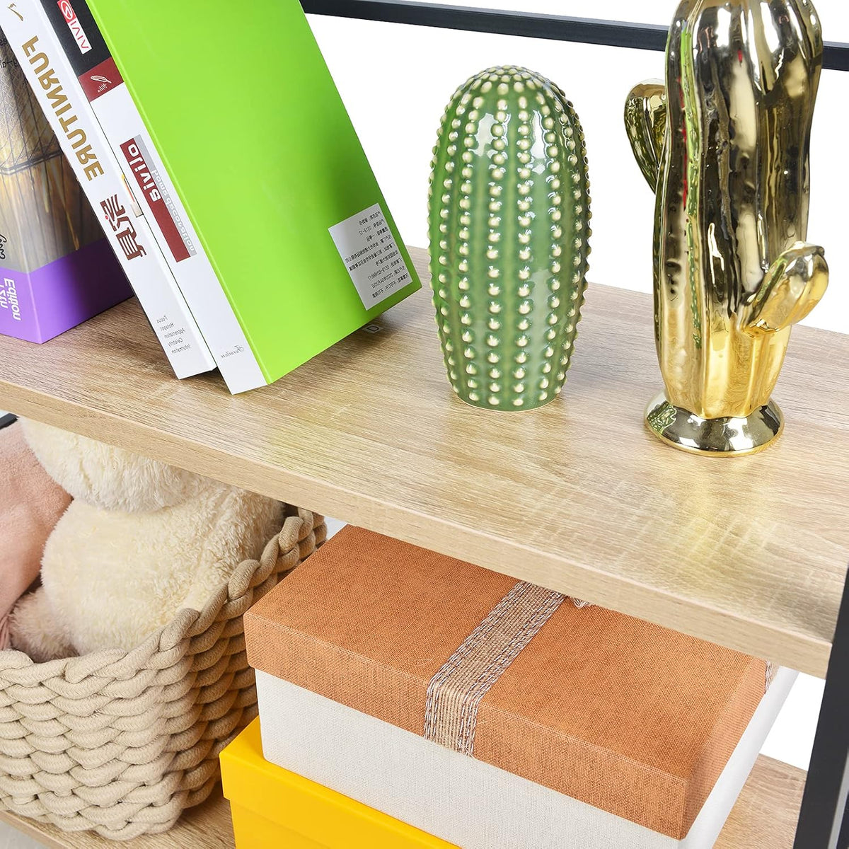 3-Tier Wood Bookshelf with Metal Frame E540