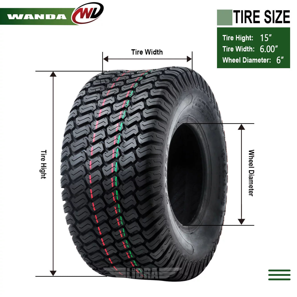 2 New 15x6.00-6 Lawn Mower Tires E65295