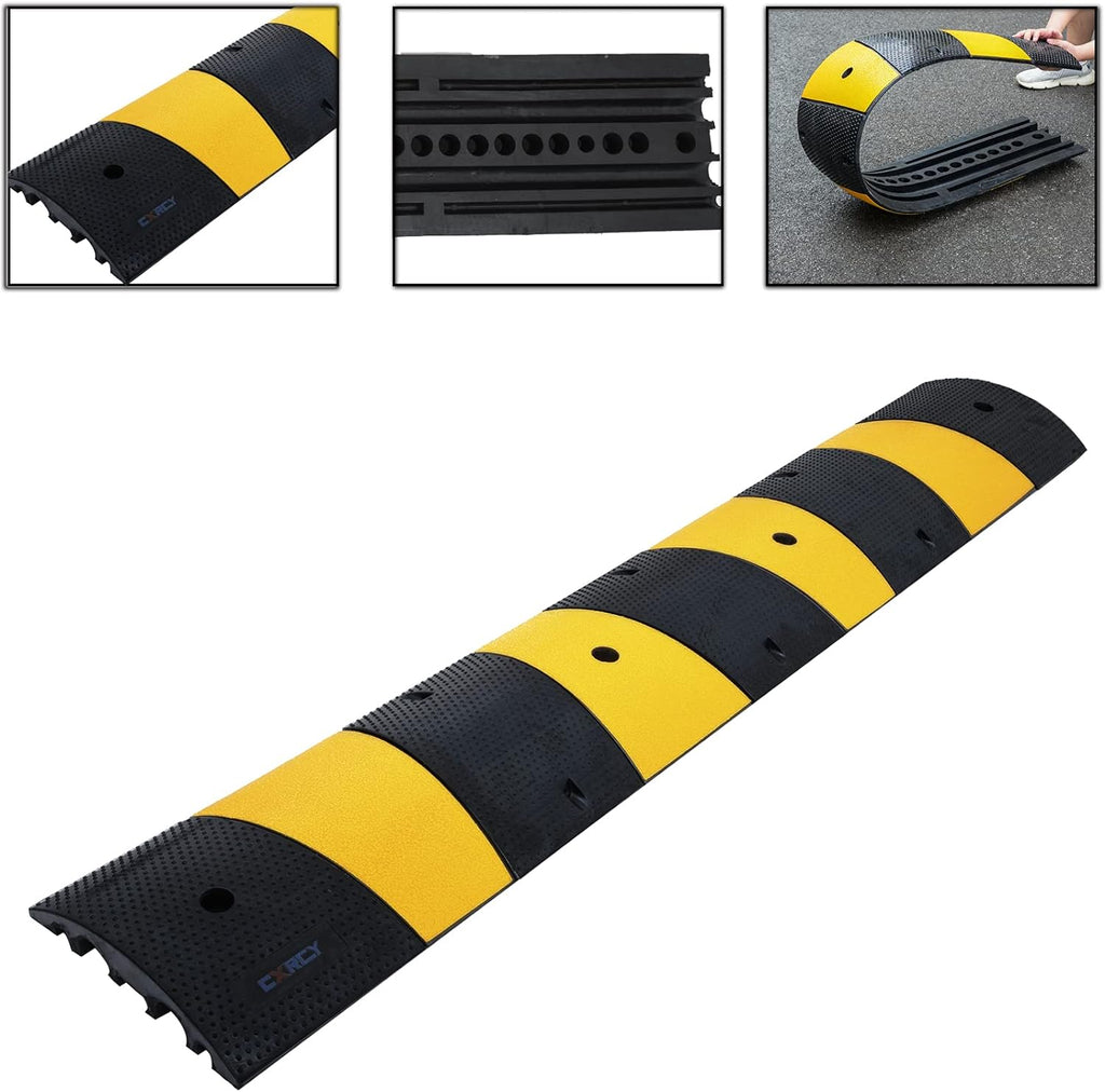 6FT Rubber Speed Bumps 2 Pack Heavy Duty Cable Protector Ramp with 8 Bolts G64303