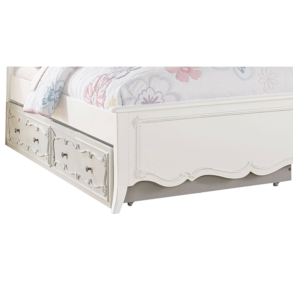 White Twin Size Wooden Trundle Bed with Caster Wheels J8585