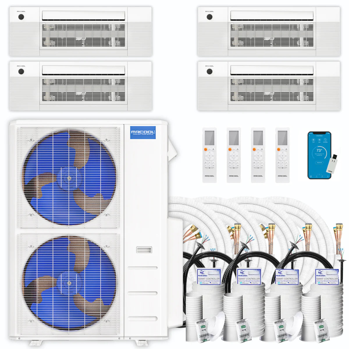 54,000 BTU 4 Zone Ceiling Cassette Ductless Air Conditioner and Heat Pump G406394