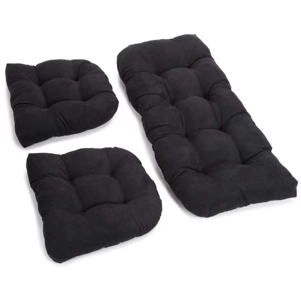 Black Microsuede Tufted Settee Cushion Set, Set of 3 R383