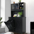 Wooden Double Tilt Out Trash Cabinet with Drawers, Shelves S48174
