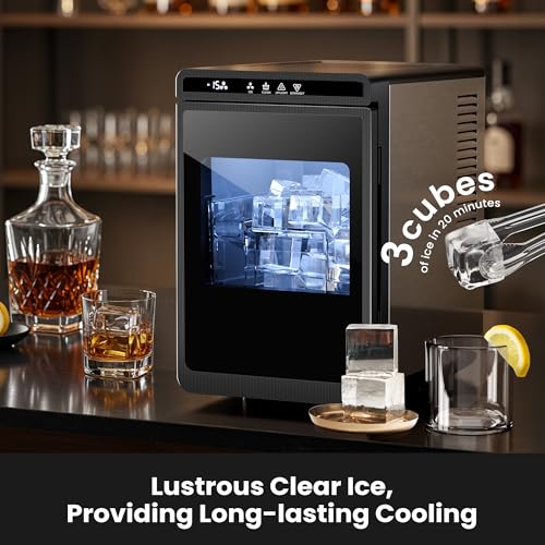 Clear Ice Cube Makers, 26Lbs/24H, Portable Countertop, Self-Cleaning, Black T38104