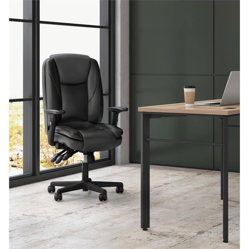 Black Leather High-Back Office Chair with Lumbar Support J4737