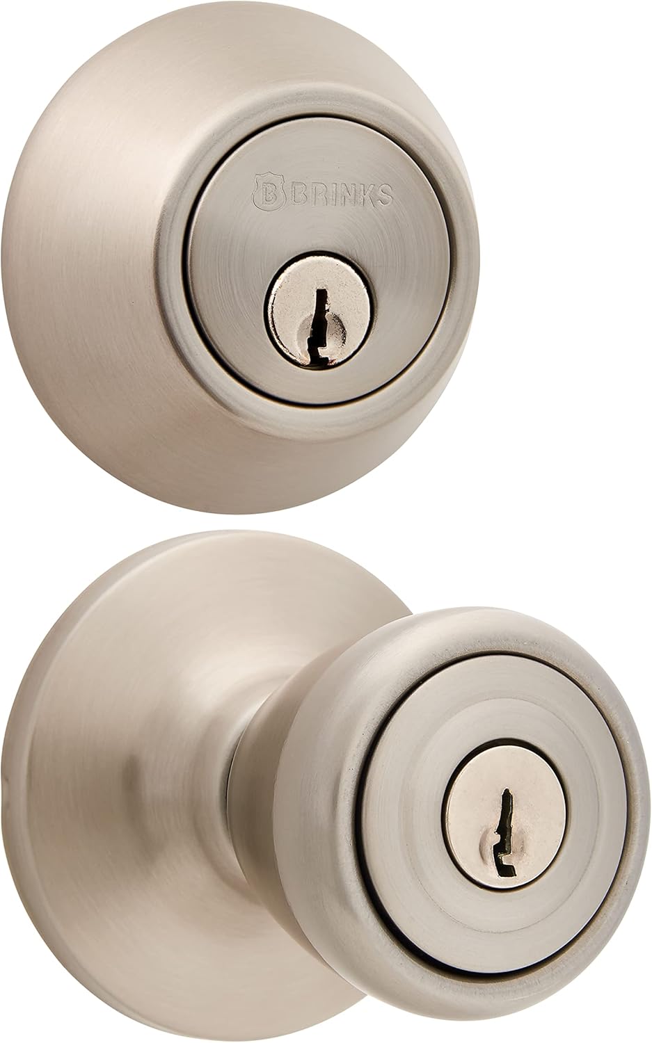 Satin Nickel Keyed Entry Door Knob and Deadbolt Set, Pack of 2 I55330