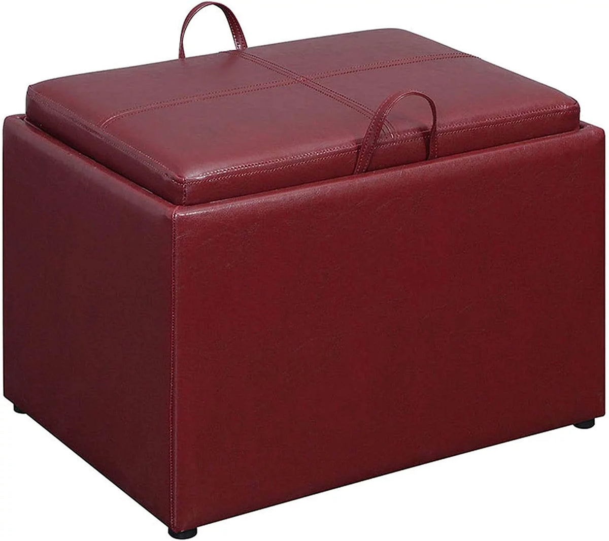 Burgundy Faux Leather Accent Storage Ottoman K53767