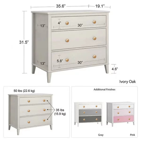 White 3 Drawer Wood Dresser N6619