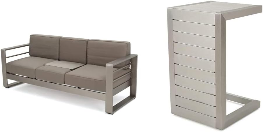 Khaki Outdoor Loveseat Sofa with Tray H669