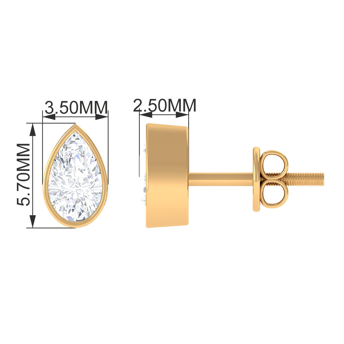 0.50 CT Pear Cut Diamond Stud Earrings in Bezel Setting, 925 Sterling Silver N12968