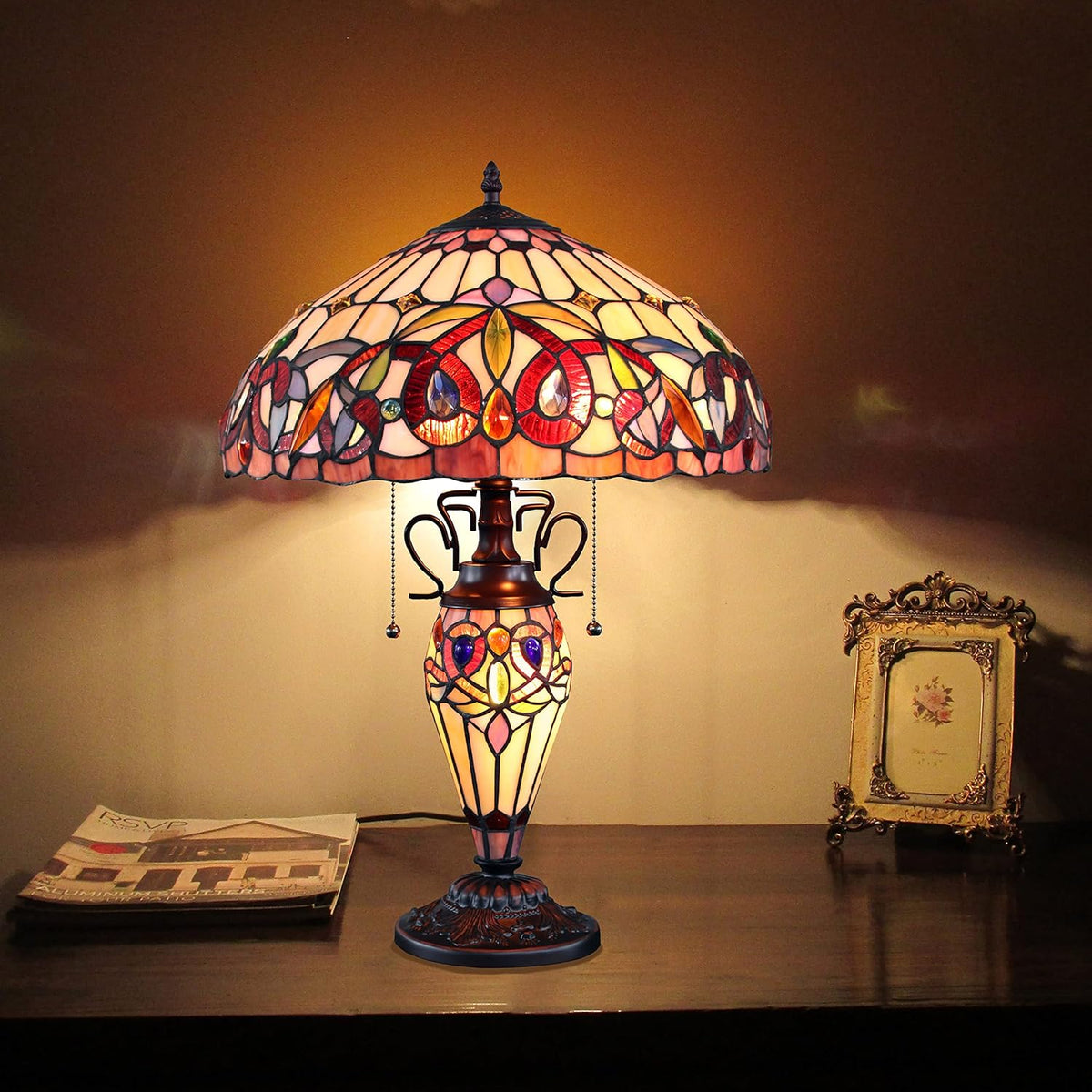 Dark Bronze 3 Light Double Lit Table Lamp 16" Shade Z524880