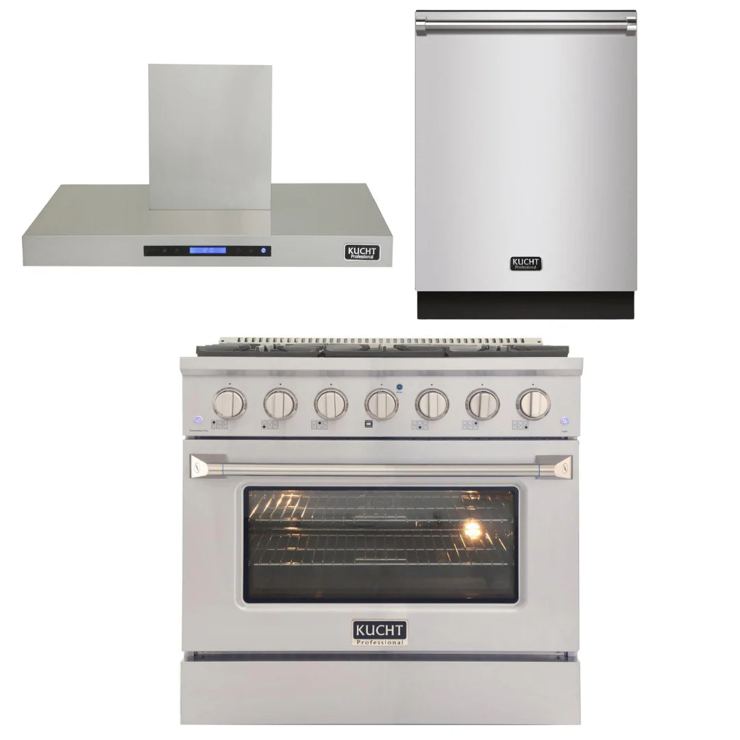 36 in. Natural Gas Range, Range Hood and Dishwasher E1846