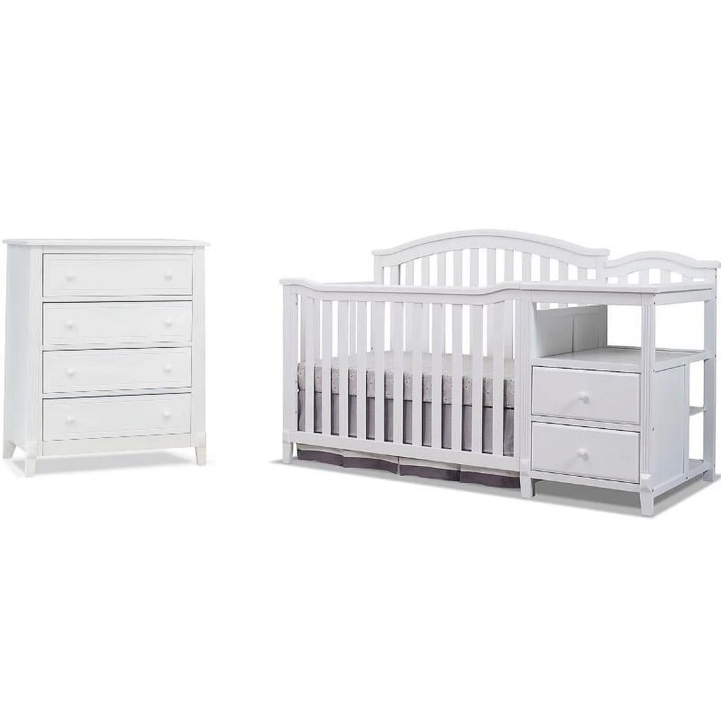 White Baby Crib with Changing Table and Dresser Chest 2 Piece Set L287504