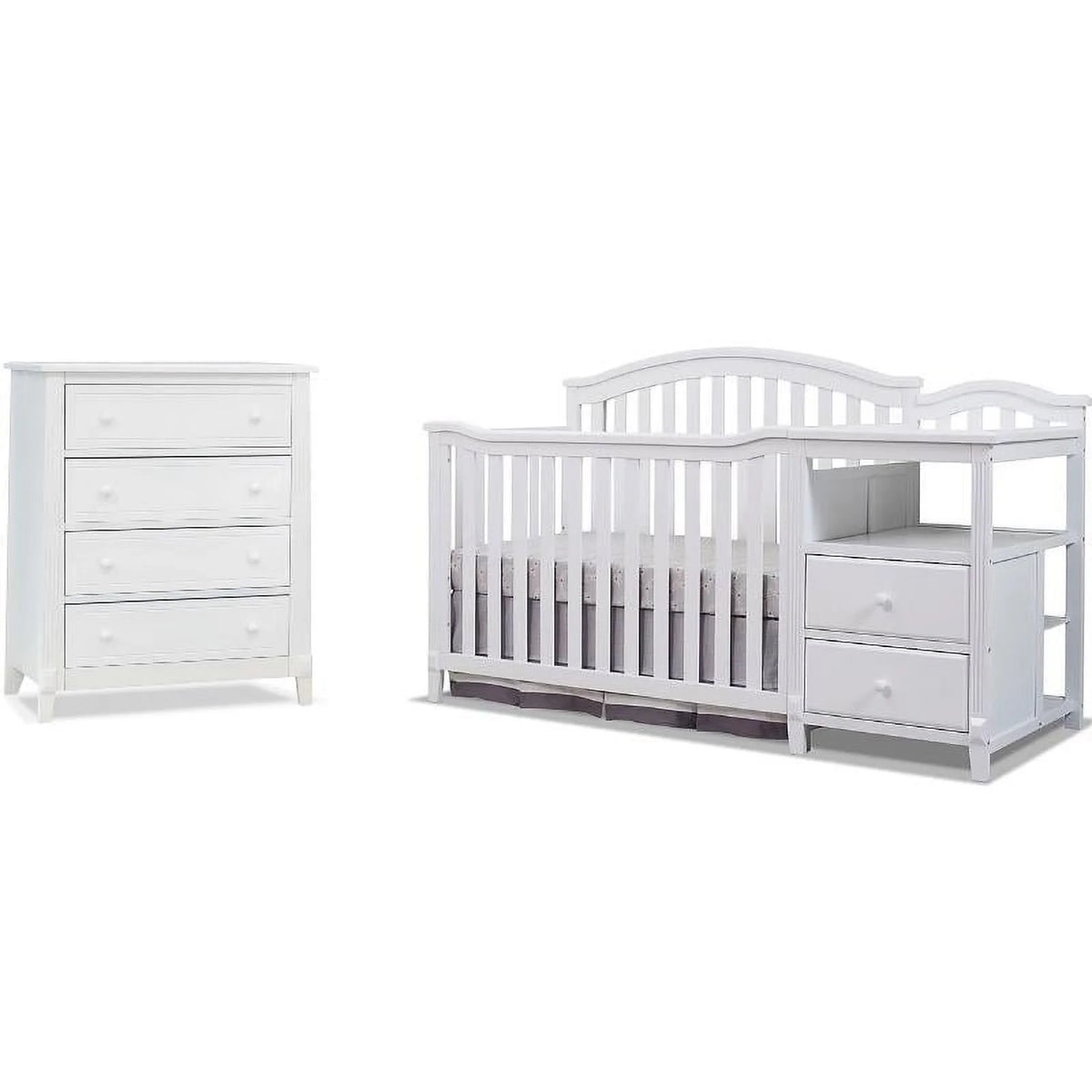 White Baby Crib with Changing Table and Dresser Chest 2 Piece Set L287504