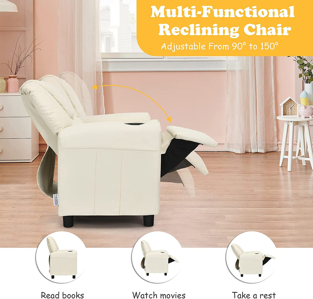 Beige PU Leather Toddler Armrest Sofa Recliner J13169