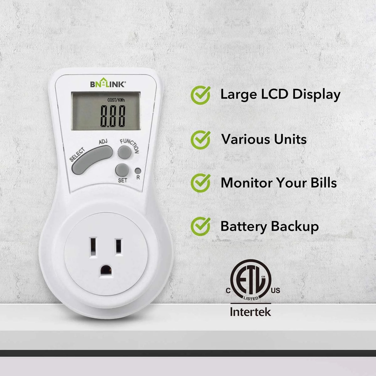 LCD Plug in Power Energy Meter Voltage Amps Electricity Usage Monitor W69110