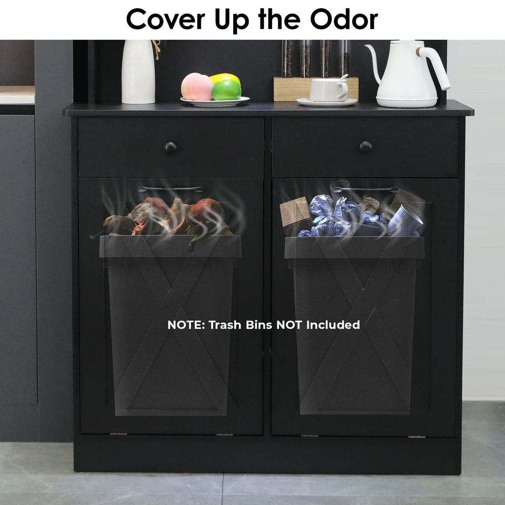 Wooden Double Tilt Out Trash Cabinet with Drawers, Shelves S48174