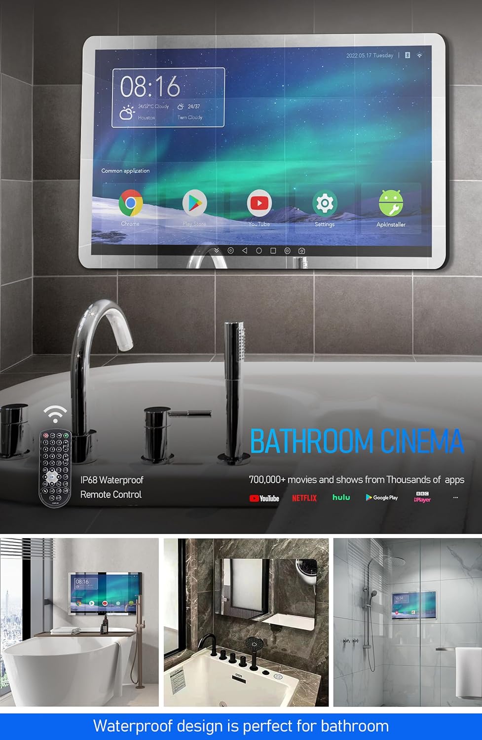 21.5 inch Smart Touchscreen Mirror TV, Full HD 1080P, Black U37160