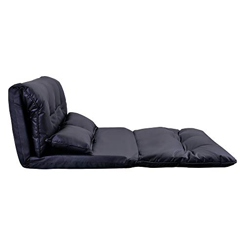 5-Position Folding Chaise Lounge with Adjustable Back & Steel Frame Black J38482