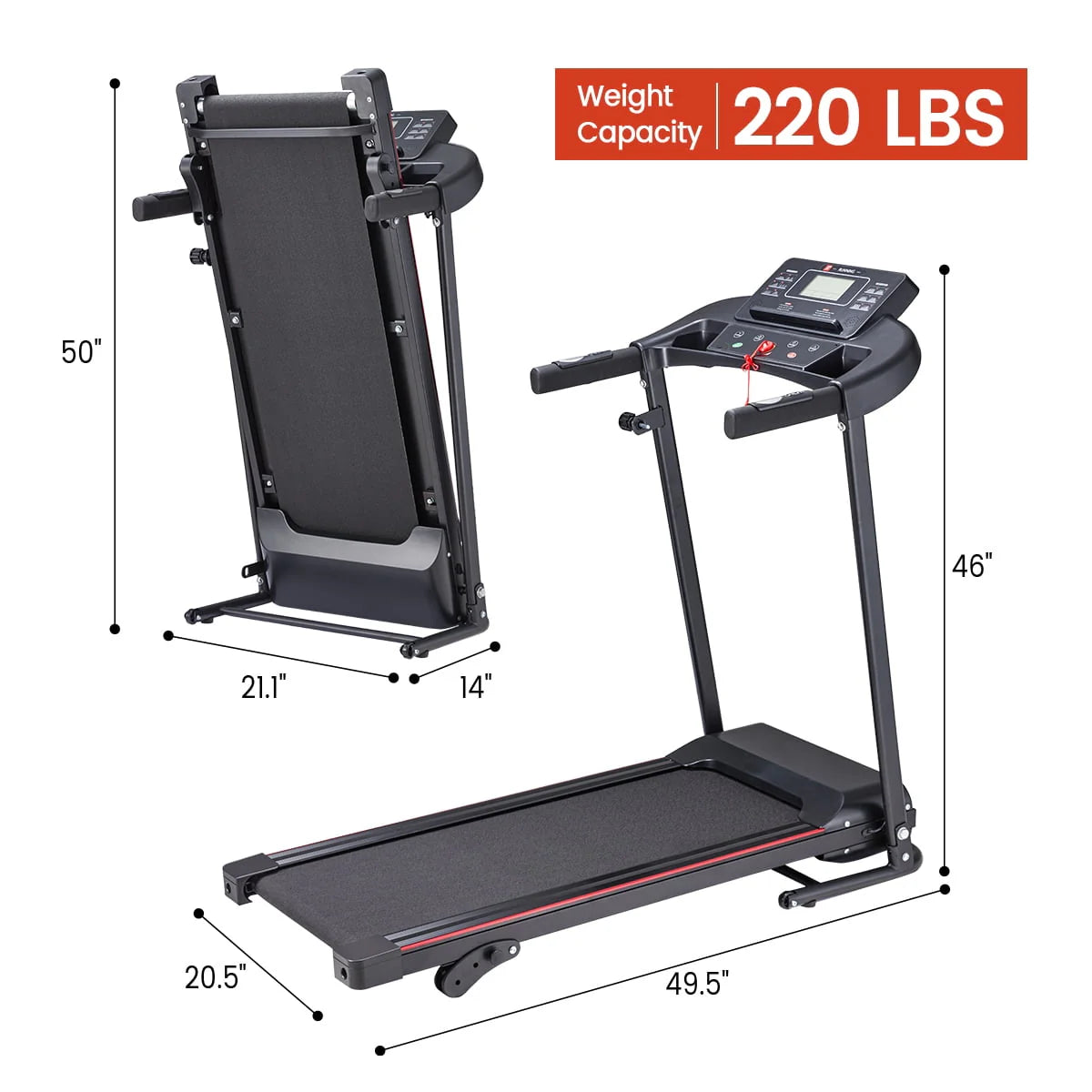 Foldable Treadmill with Incline 220lbs Black E5603