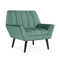 Turquoise Blue Velvet Channel Tufted Armchair J914250