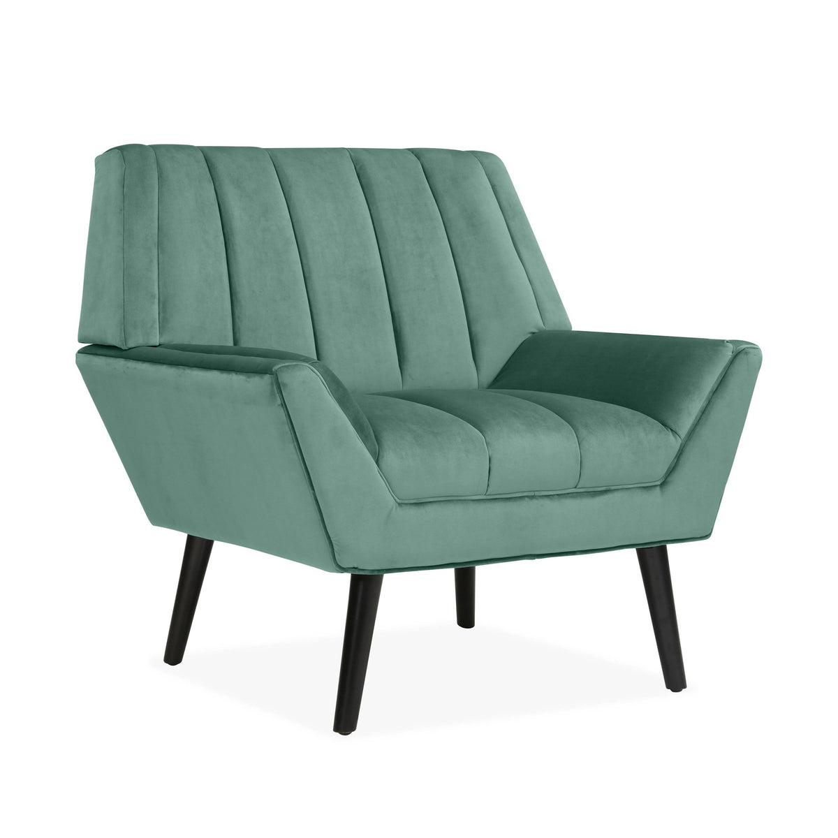 Turquoise Blue Velvet Channel Tufted Armchair J914250
