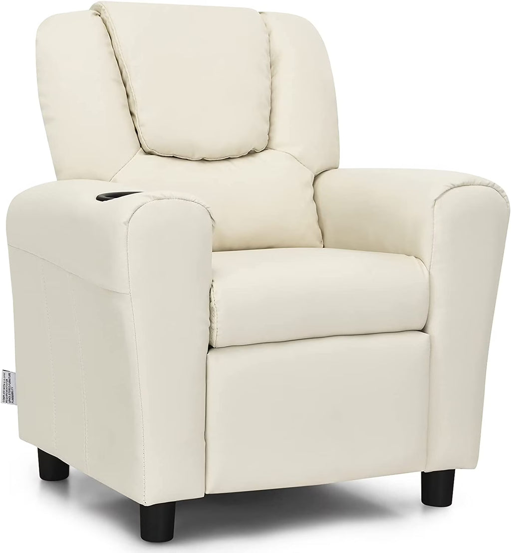 Beige PU Leather Toddler Armrest Sofa Recliner J13169