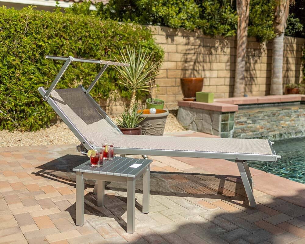 Outdoor Patio Chaise Lounge with Sun Shade T66604