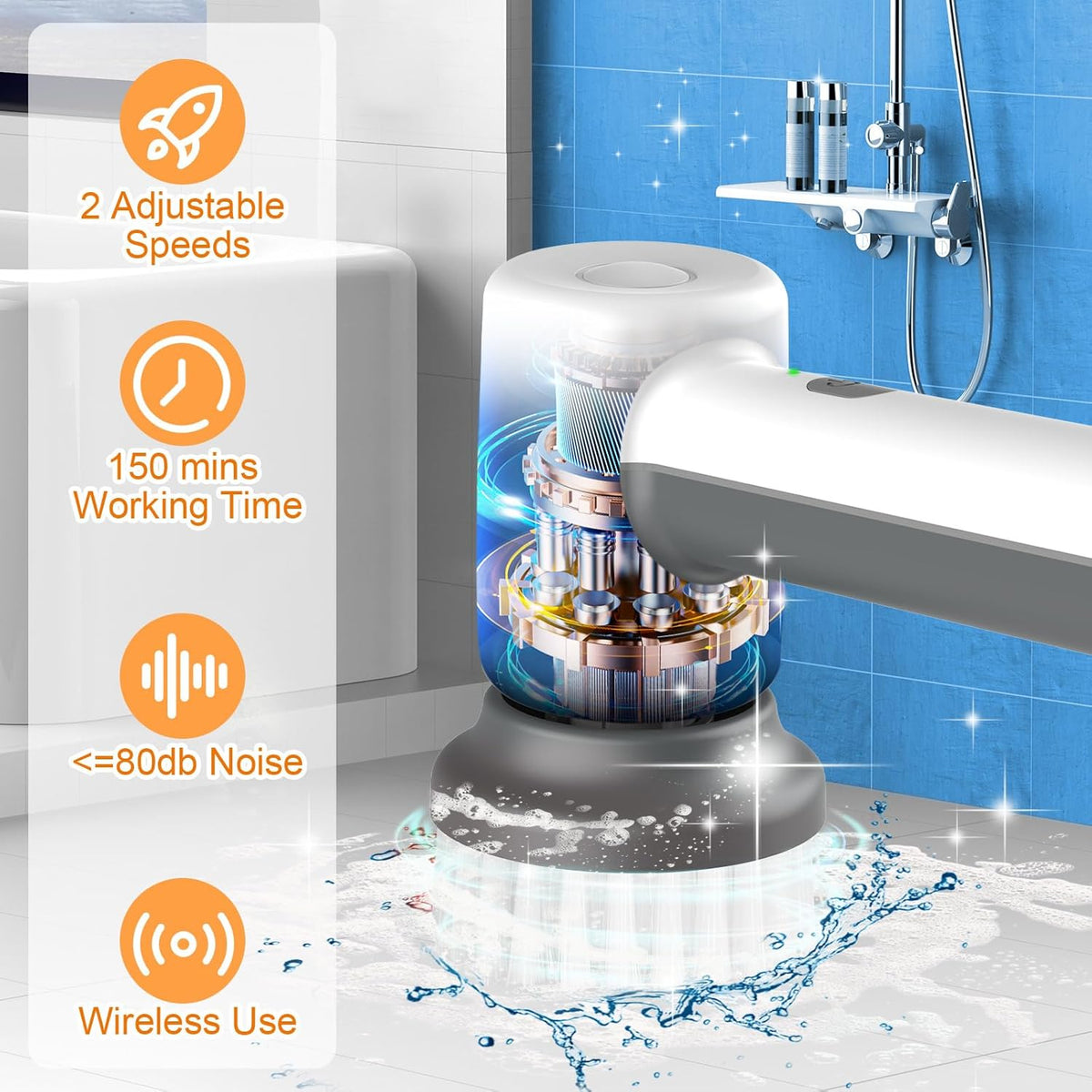 Cordless Electric Spin Scrubber with 5 Cleaning Brush Heads F4800