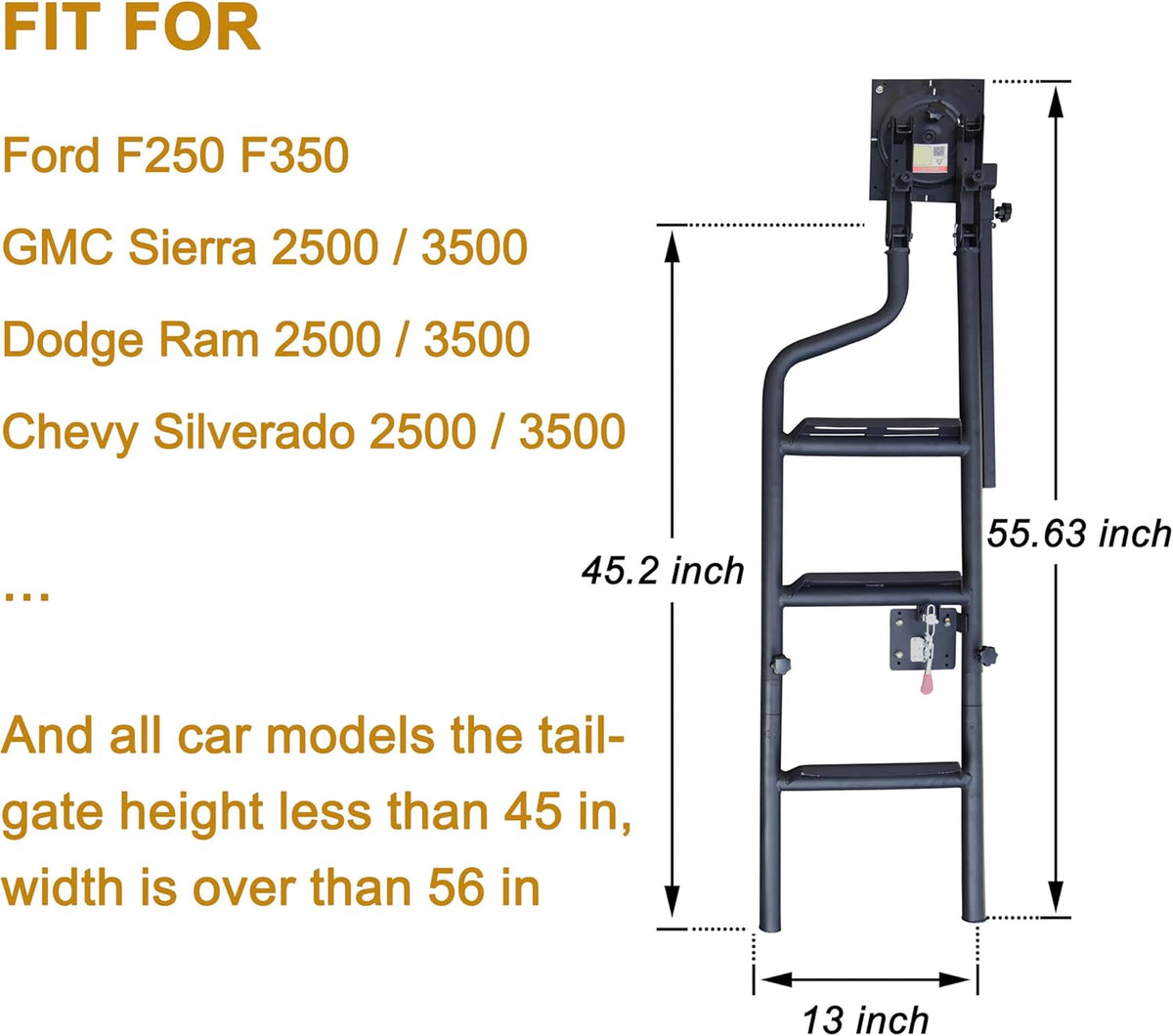 45" Foldable Pickup Truck Tailgate Ladder with Grab Handle, Heavy Duty Folding Tailgate Step Ladder I6647
