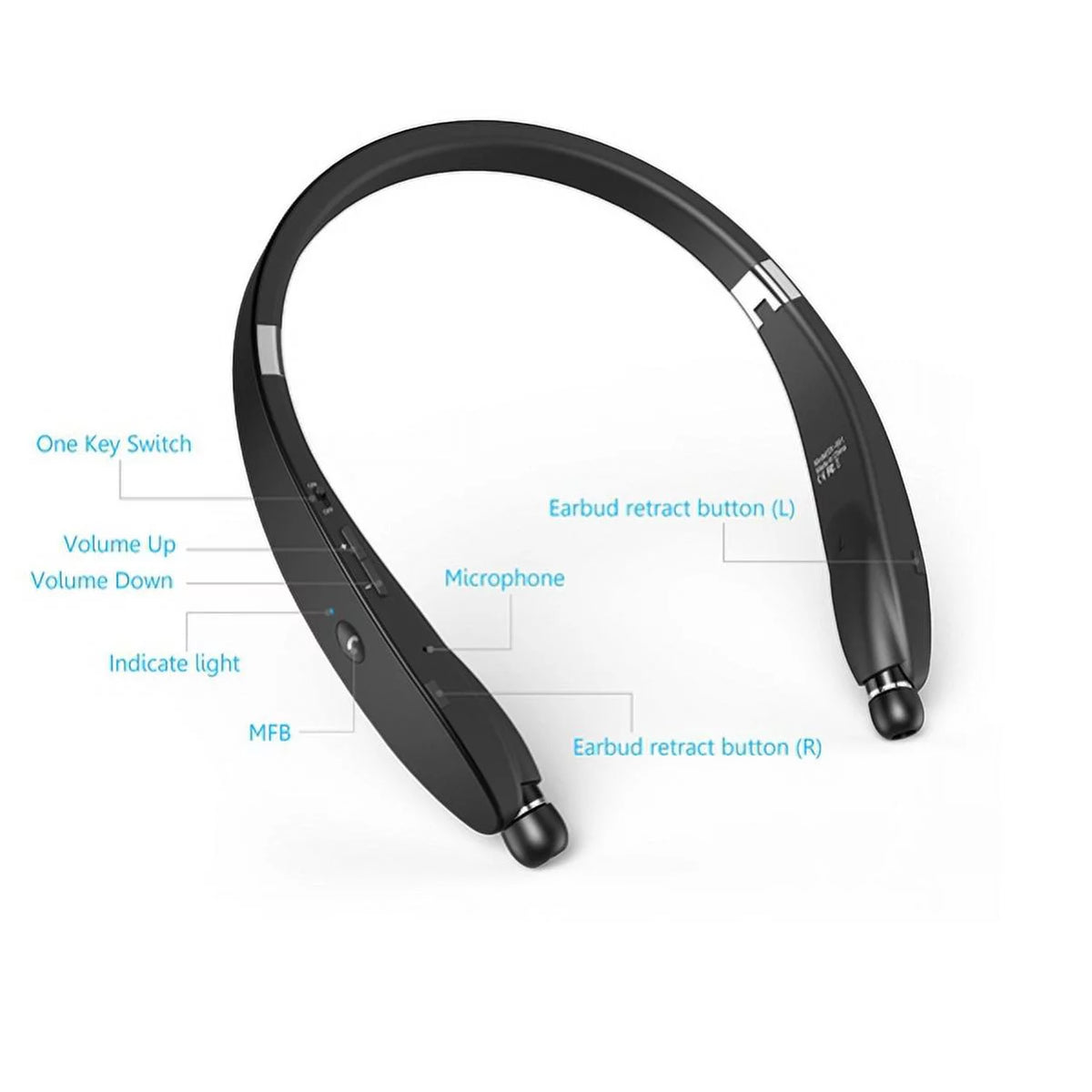 Neckband Wireless Headset with Retractable Earbuds B523118