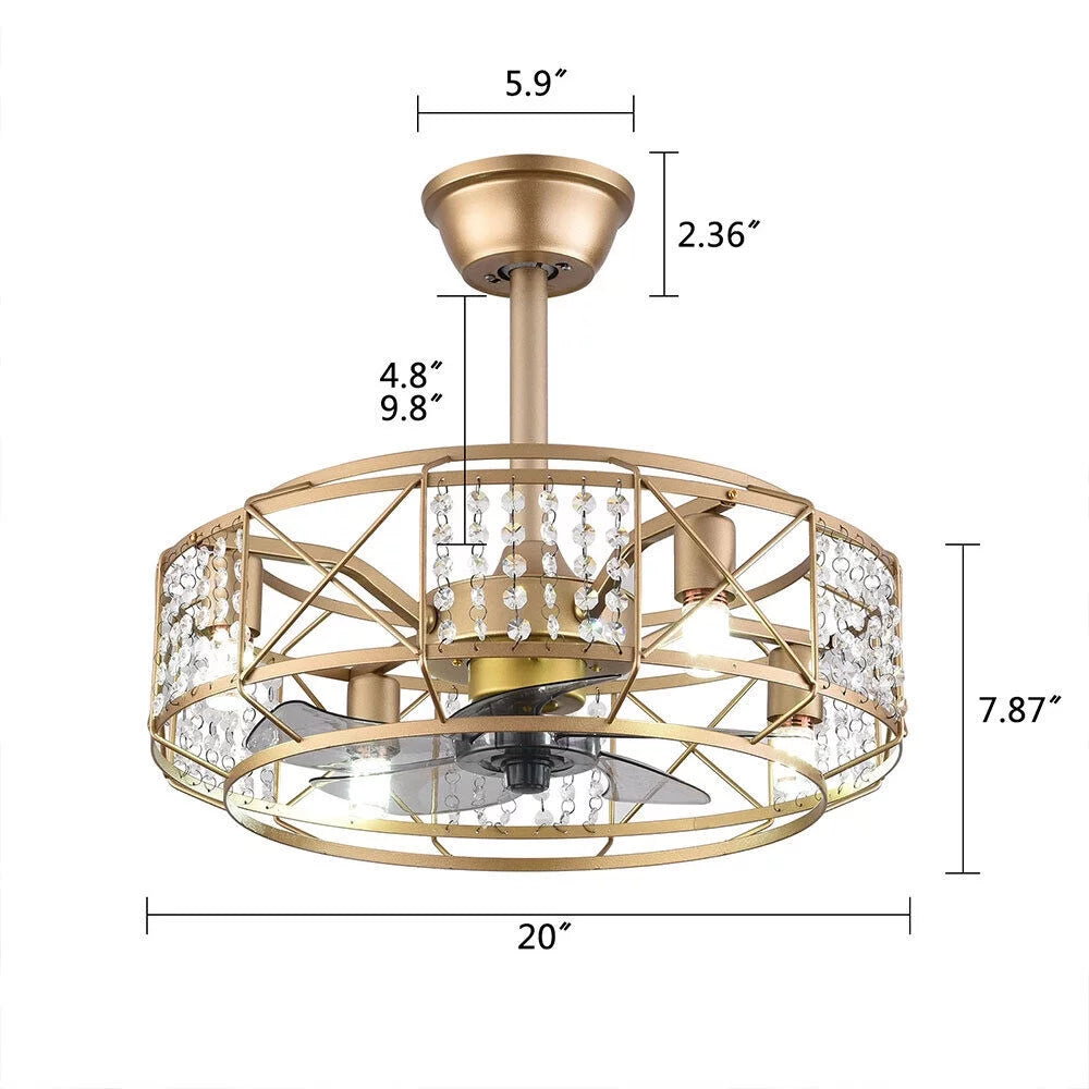 20" Crystal 4 Lights Ceiling Fan R65093