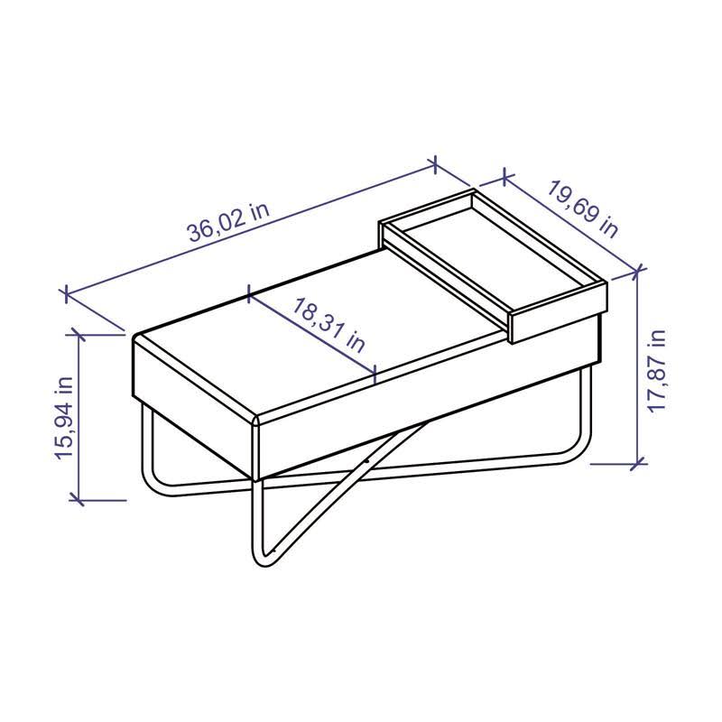 Dark Brown Fabric Bench with Black Base and Dark Oak Tray I706