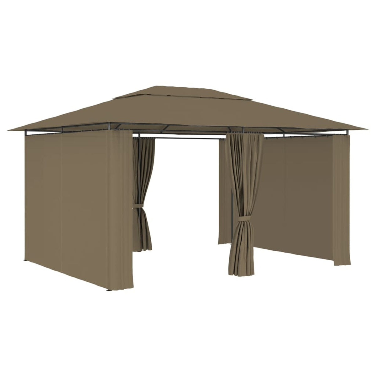 Taupe Outdoor Gazebo Canopy with Curtain Fabric Roof Y541380