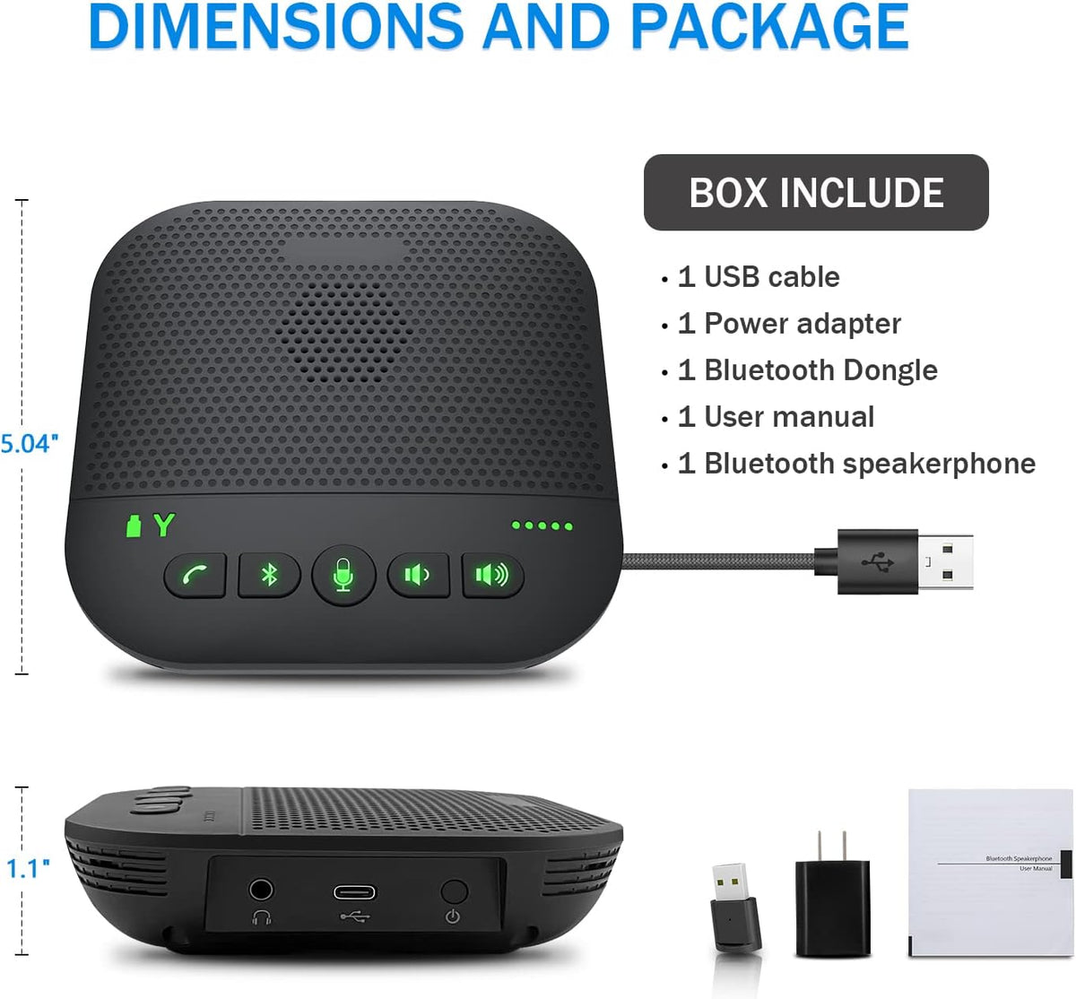 Bluetooth Conference Speakerphone with 4 Mics V22657