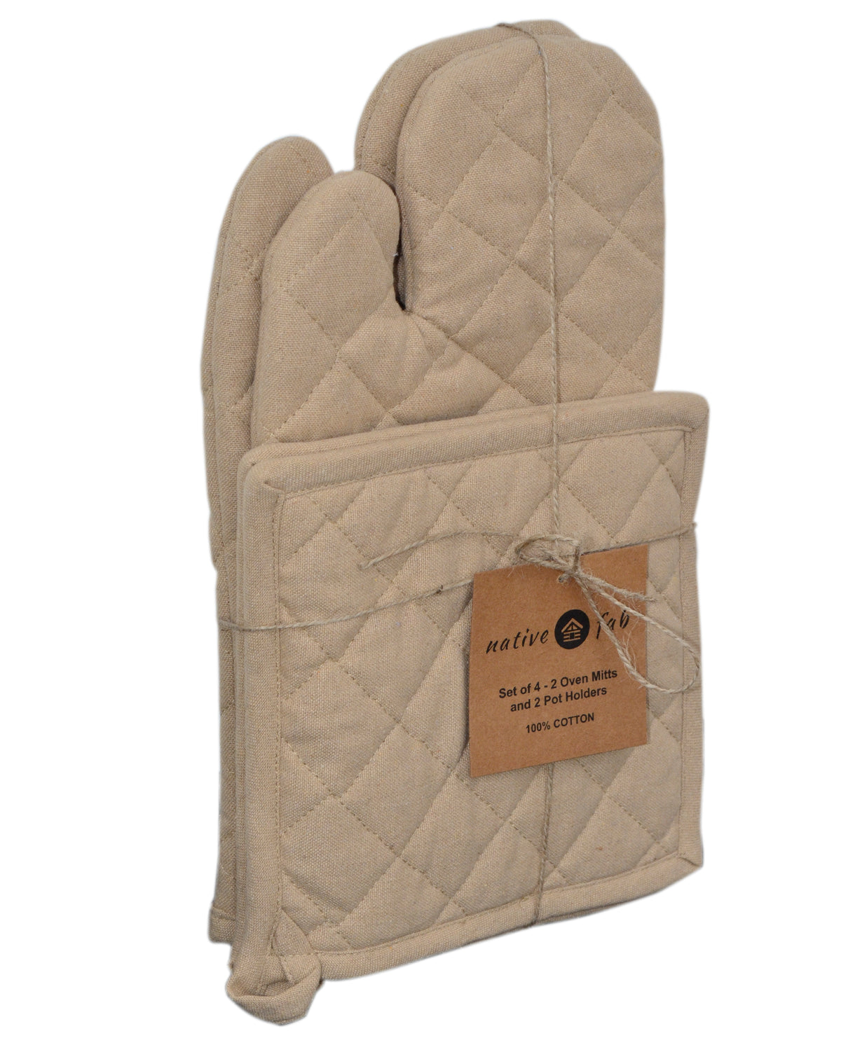Beige 100% Cotton Oven Mitts & Pot Holders 4 Pack R69079