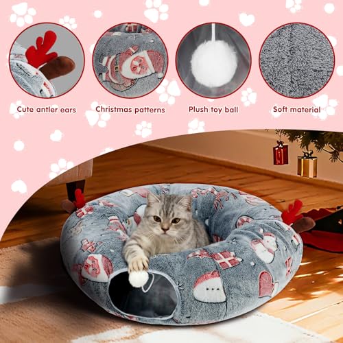 Grey Fluffy Plush Cat Tunnel Bed A7983