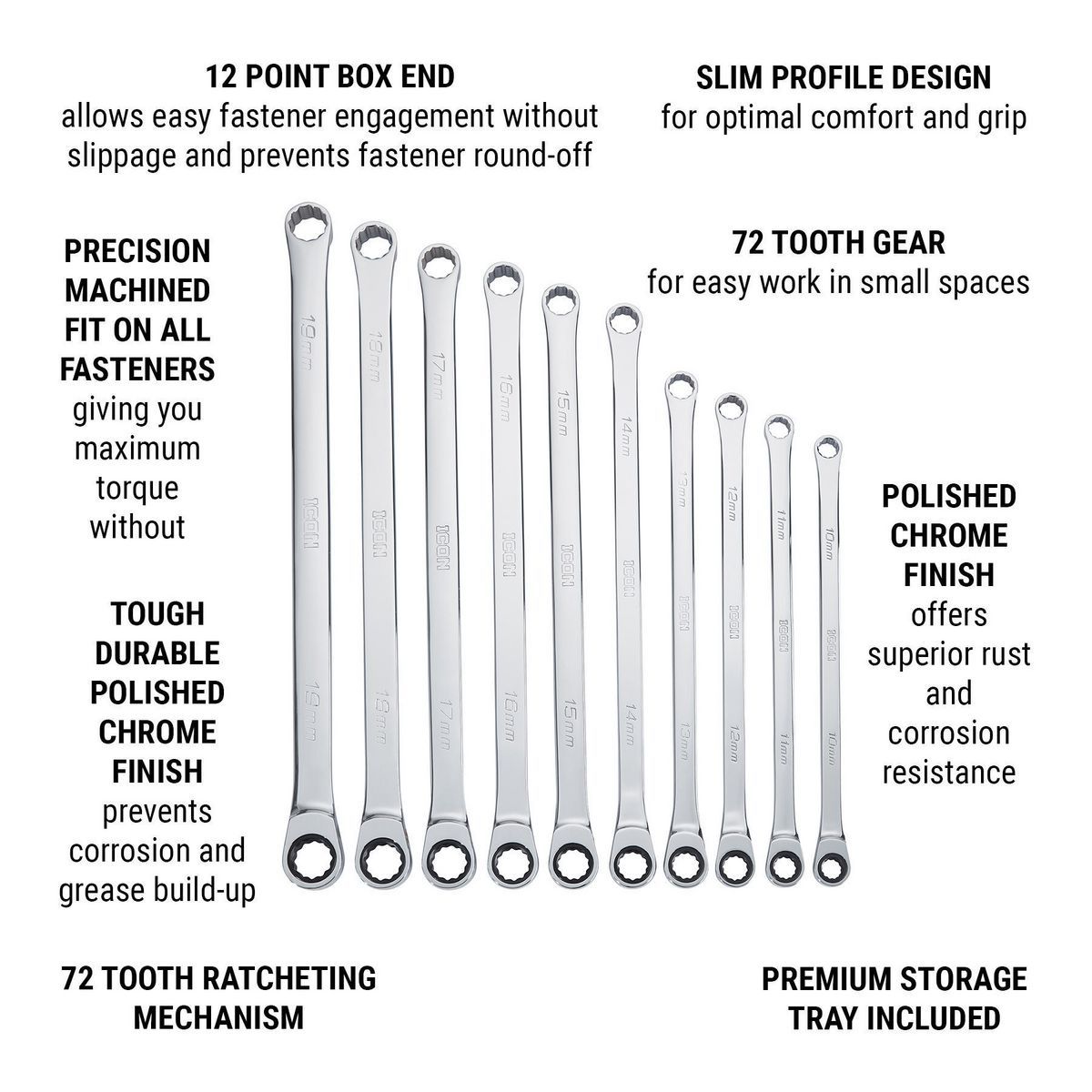 10 Piece Metric Double Box Ratcheting Wrench K503