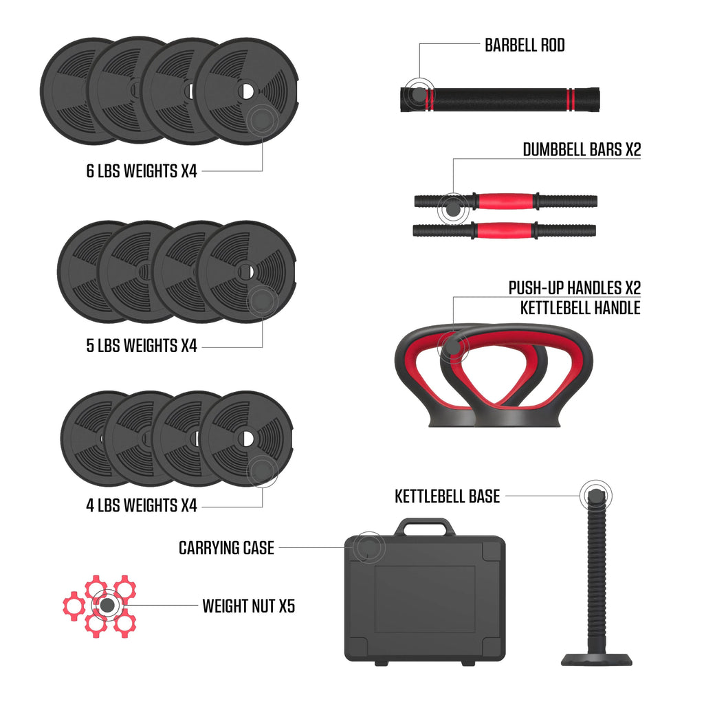 60 lbs. 4-in-1 Adjustable Dumbbell, Barbell, and Kettlebell Weight Set V2063
