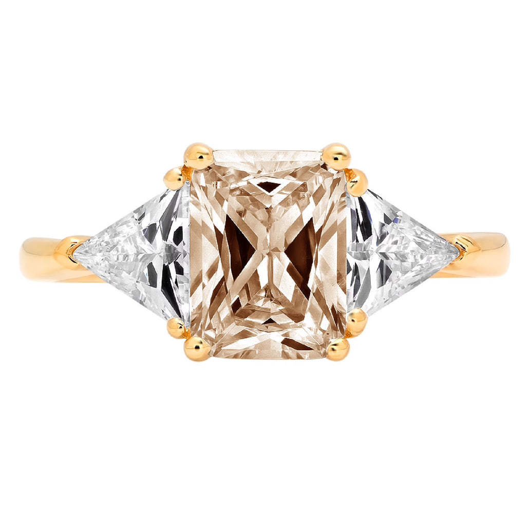 Champagne Simulated Diamond 3 Stone Ring B3936