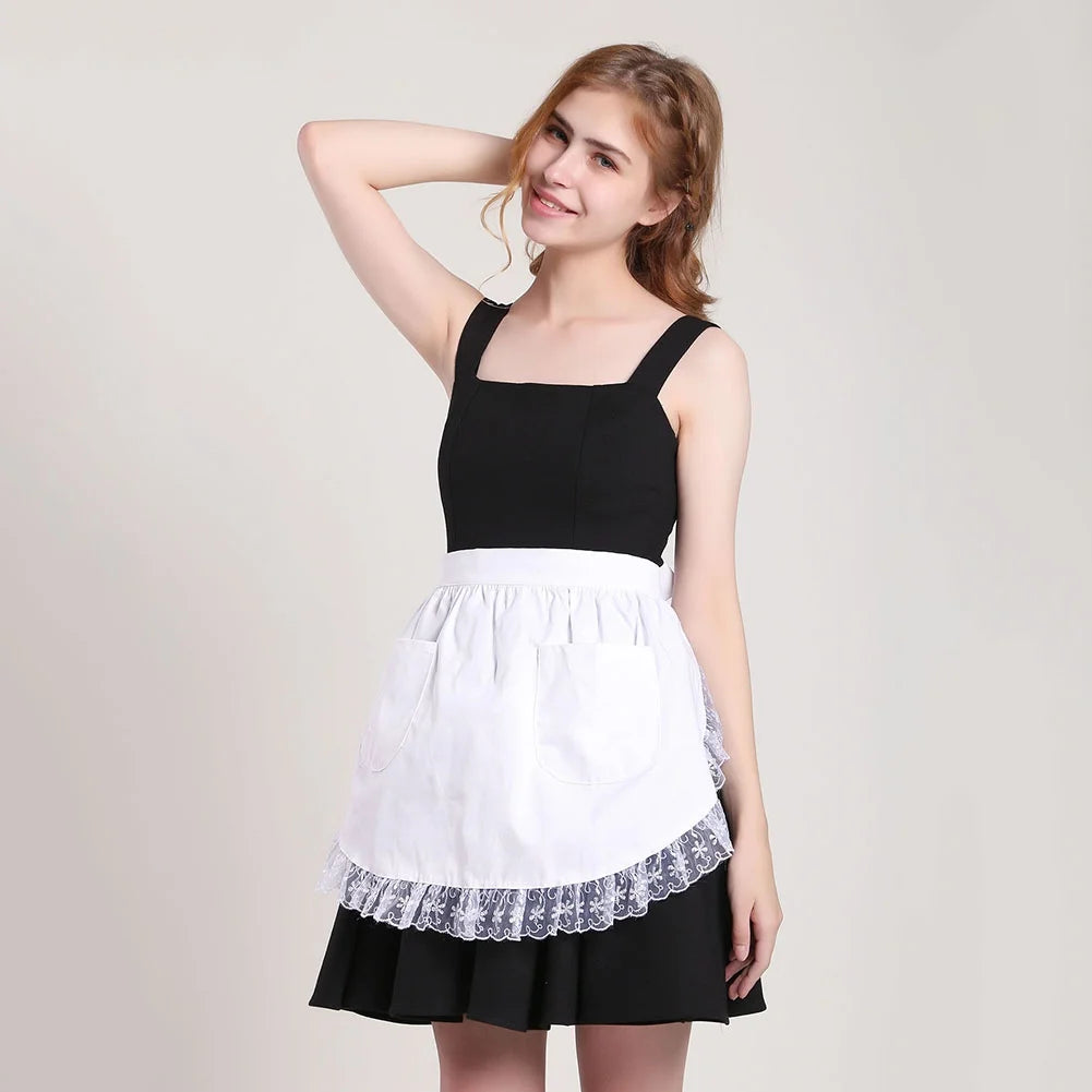 Cotton Lace Half Apron with Two Pockets S9767