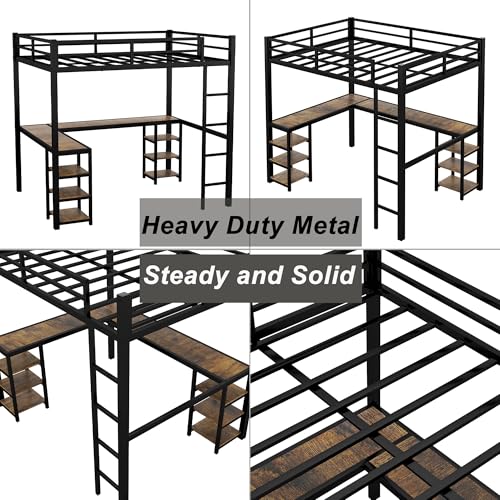 Full Size Metal Loft Bed with Desk and Wardrobe P69075