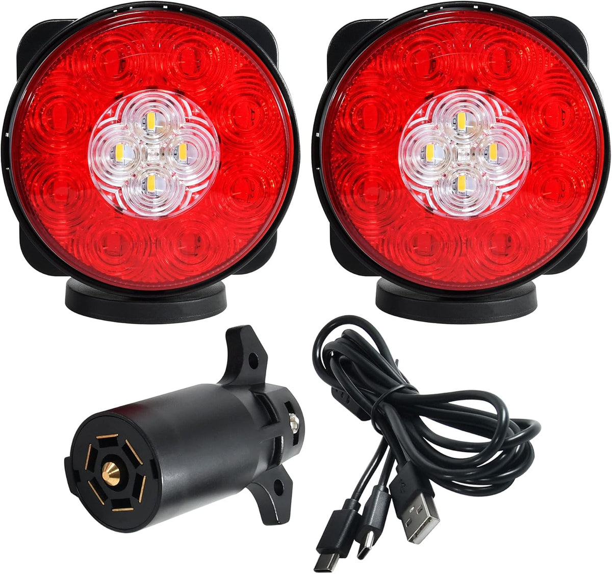 Magnetic Rechargeable Trailer LED Lights Kit with 7 Way RV Connector S930