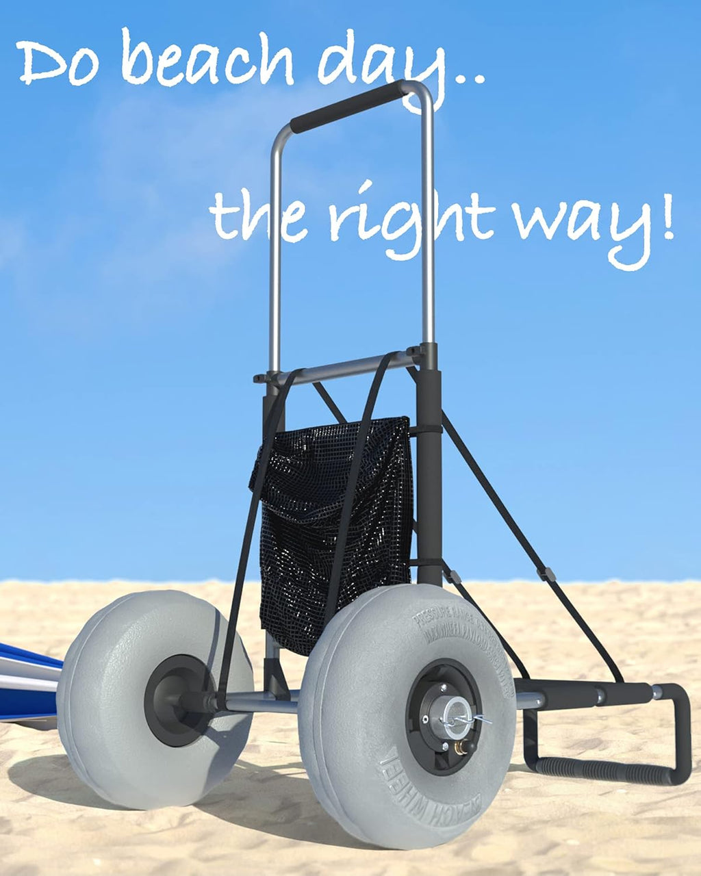 Compact Fold-Flat Beach Cart with Large 8 Pneumatic Balloon Wheels J8196