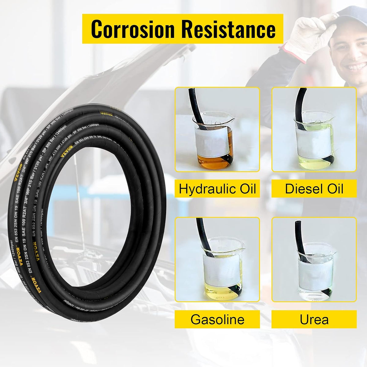 Hydraulic Hose 3/8 inch x 100 ft, 4800 PSI, Rubber, with 2 High-Tensile Steel Wire Braid A504
