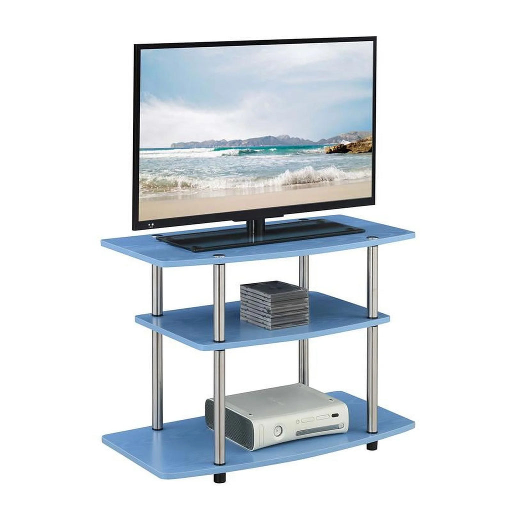 3 Tier Wood 32" TV Stand in Blue and Chrome B16026