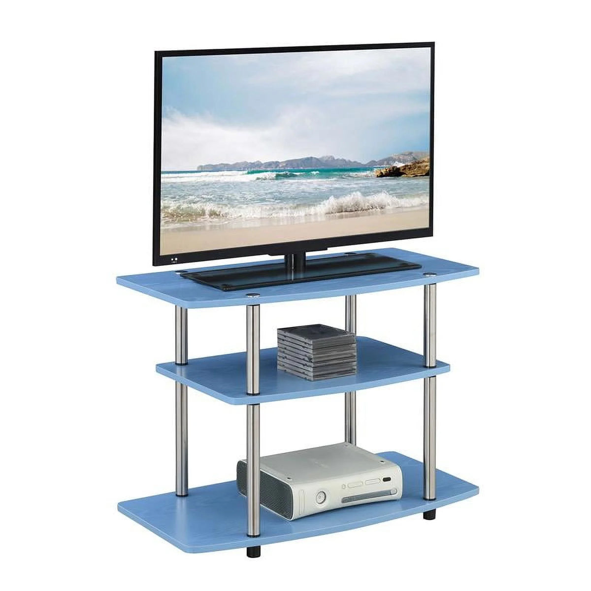3 Tier Wood 32" TV Stand in Blue and Chrome B16026