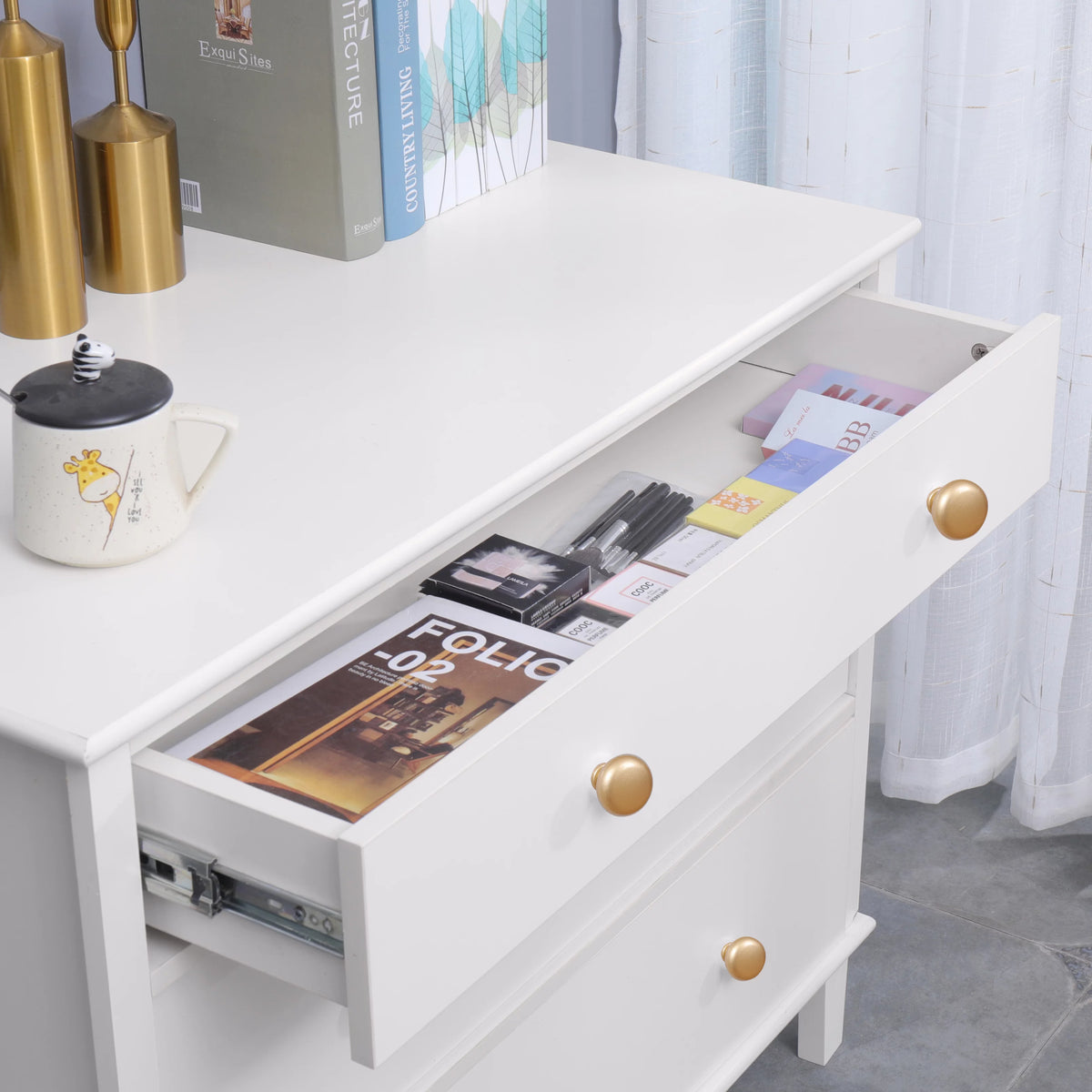 White 3 Drawer Wood Dresser N6619
