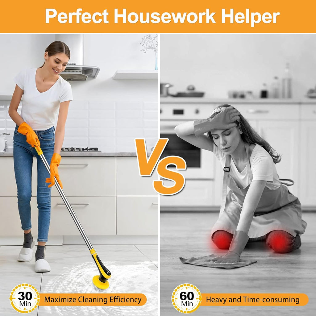 Electric Spin Scrubber Cordless Floor Scrubber with Adjustable Handle and 6 Replaceable Cleaning Brush Pack of 2 Q106833