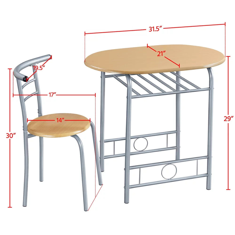 3 Piece Round Dining Table Set with Storage Rack O715